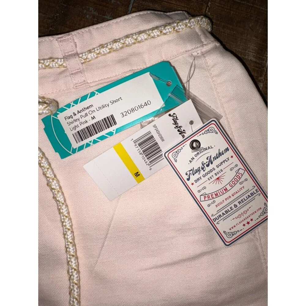 NWT New Flag & Anthem Shirley Pull On Utility Shorts Light Pink Cotton Linen M - Picture 4 of 8